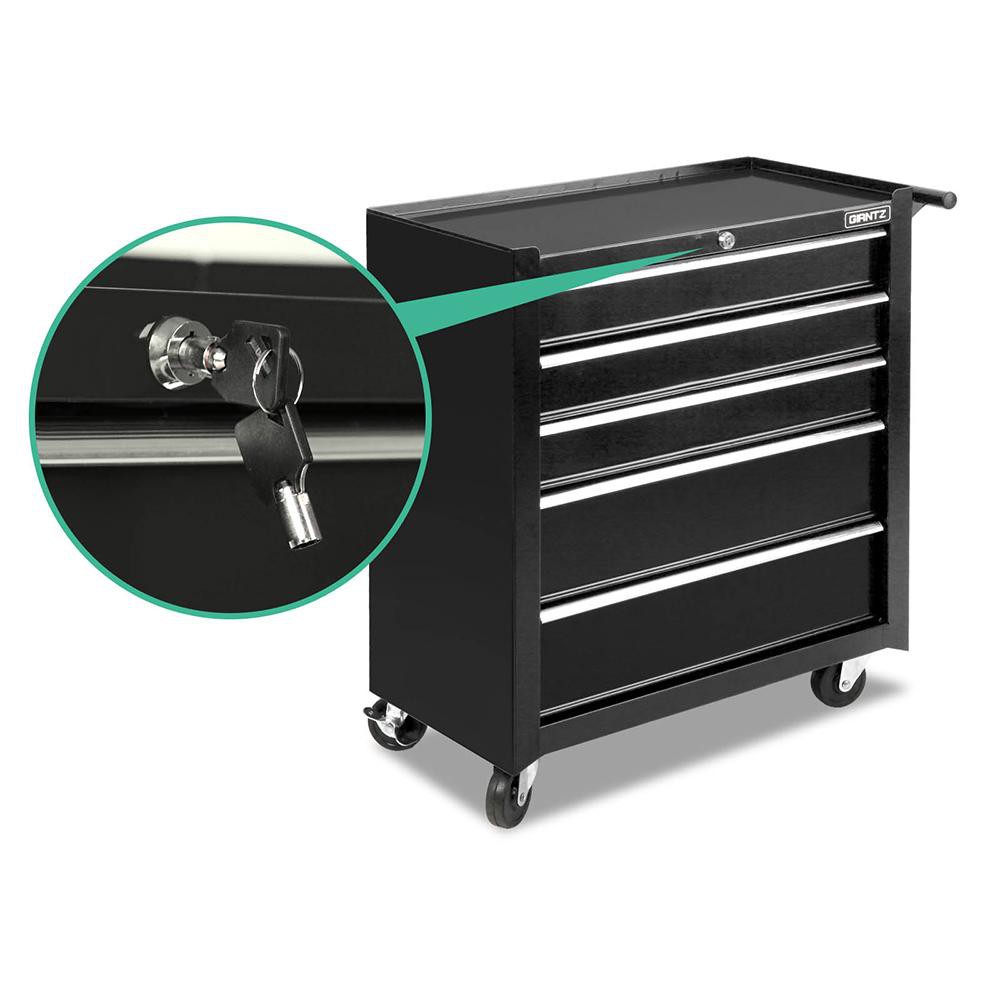 5 Drawer Mechanic Tool Box Cabinet Storage Trolley - Black