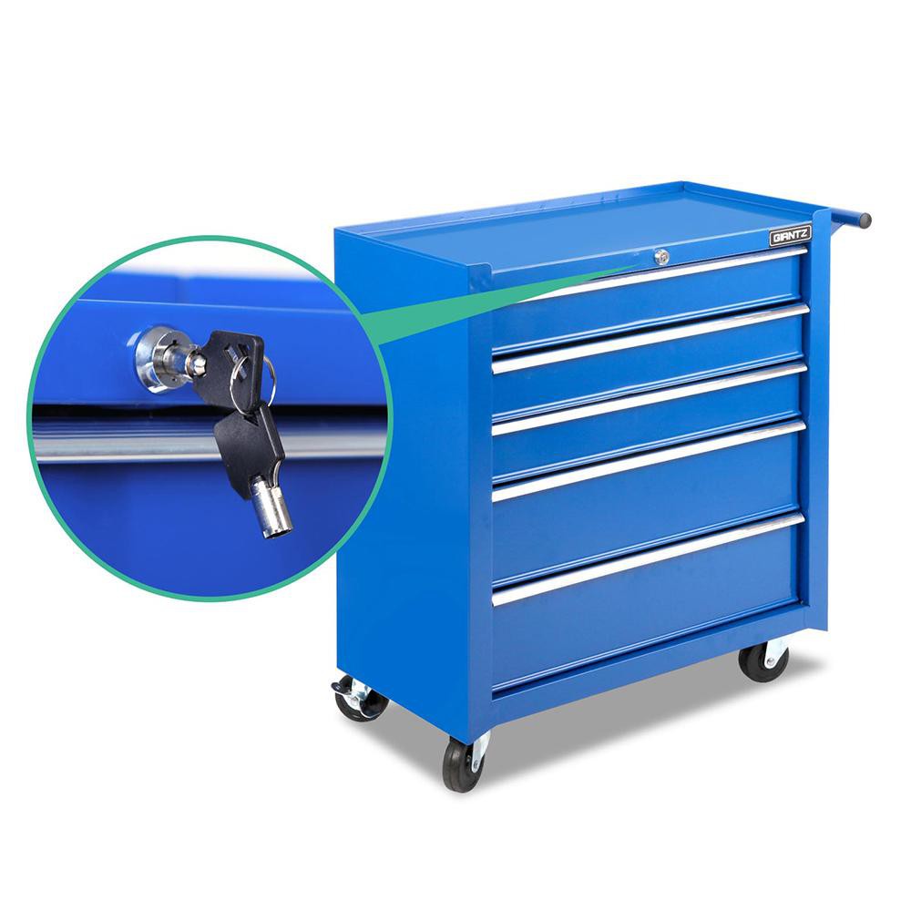 5 Drawer Mechanic Tool Box Cabinet Storage Trolley - Blue