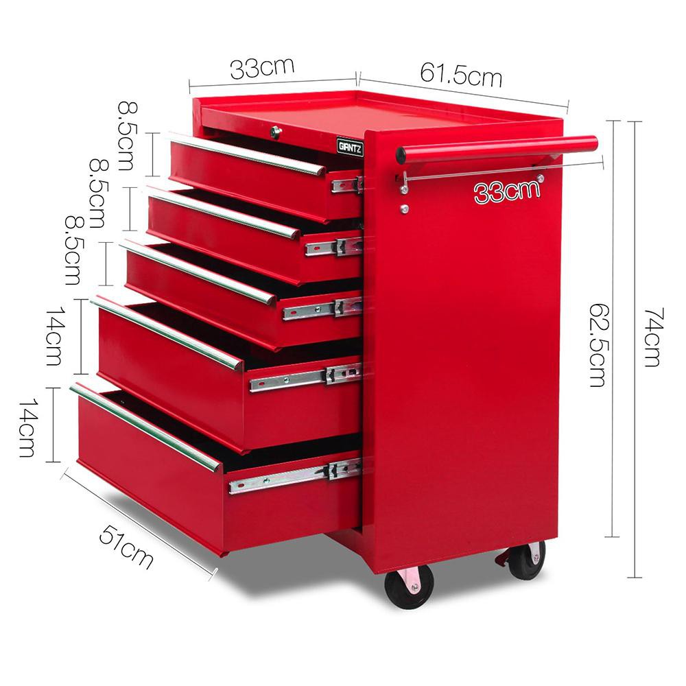 5 Drawer Mechanic Tool Box Cabinet Storage Trolley - Red