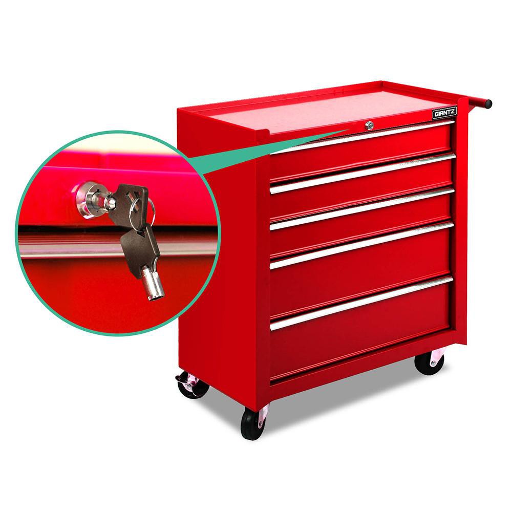 5 Drawer Mechanic Tool Box Cabinet Storage Trolley - Red