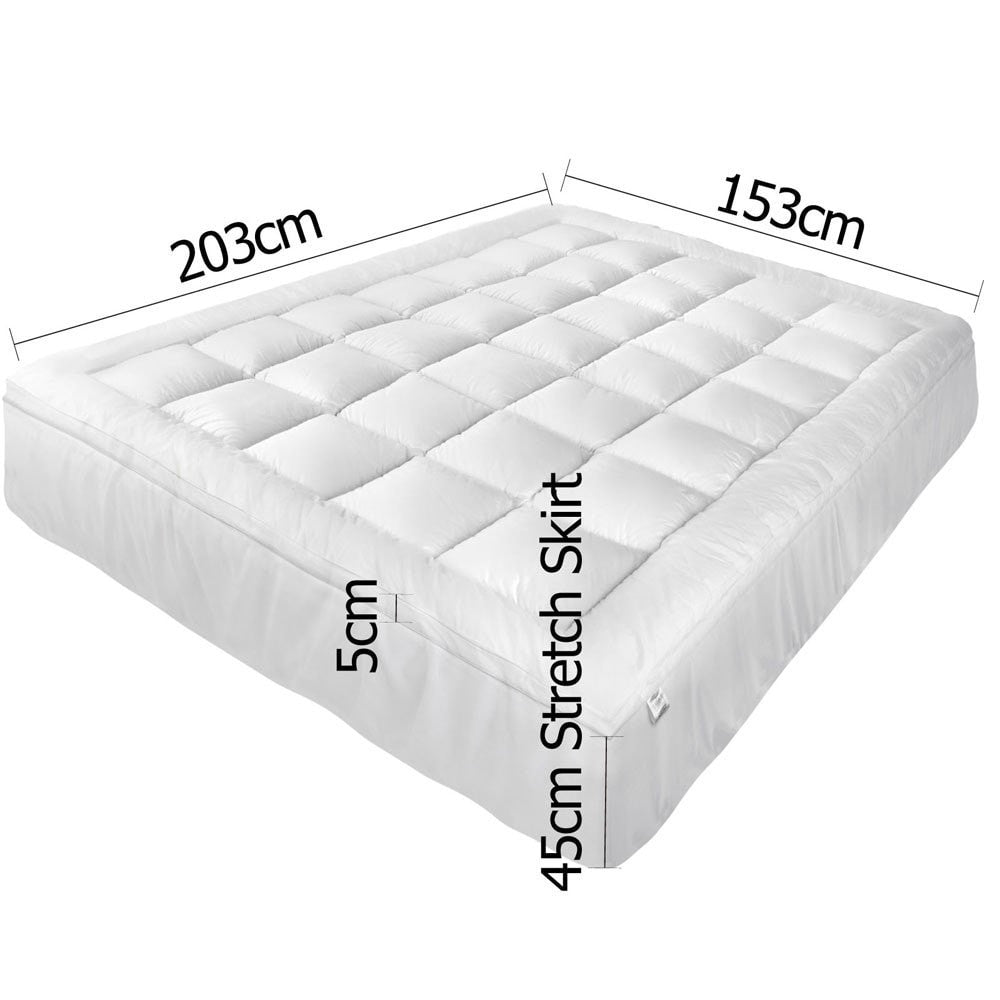 QUEEN 1000GSM Mattress Topper Pillowtop Microfibre Filling Protector - White