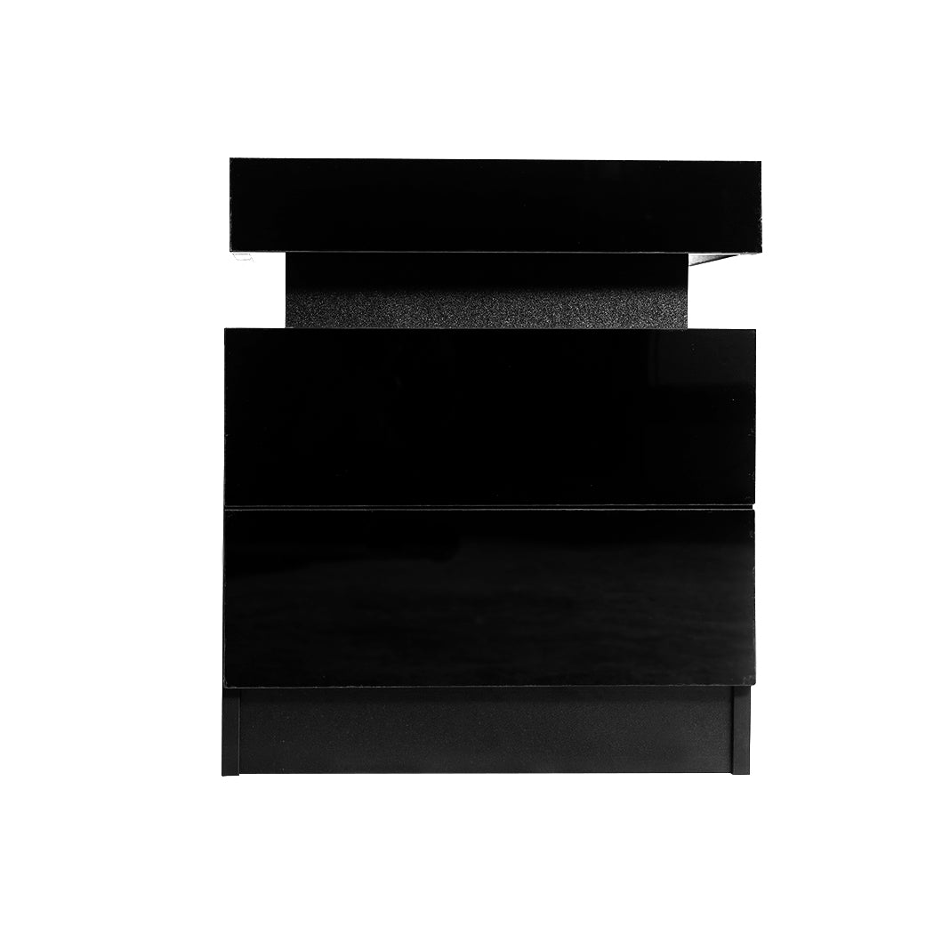 Inuvik LED Bedside Tables RGB LED Side Table High Gloss Nightstand Cabinet with 2 Drawers - Black
