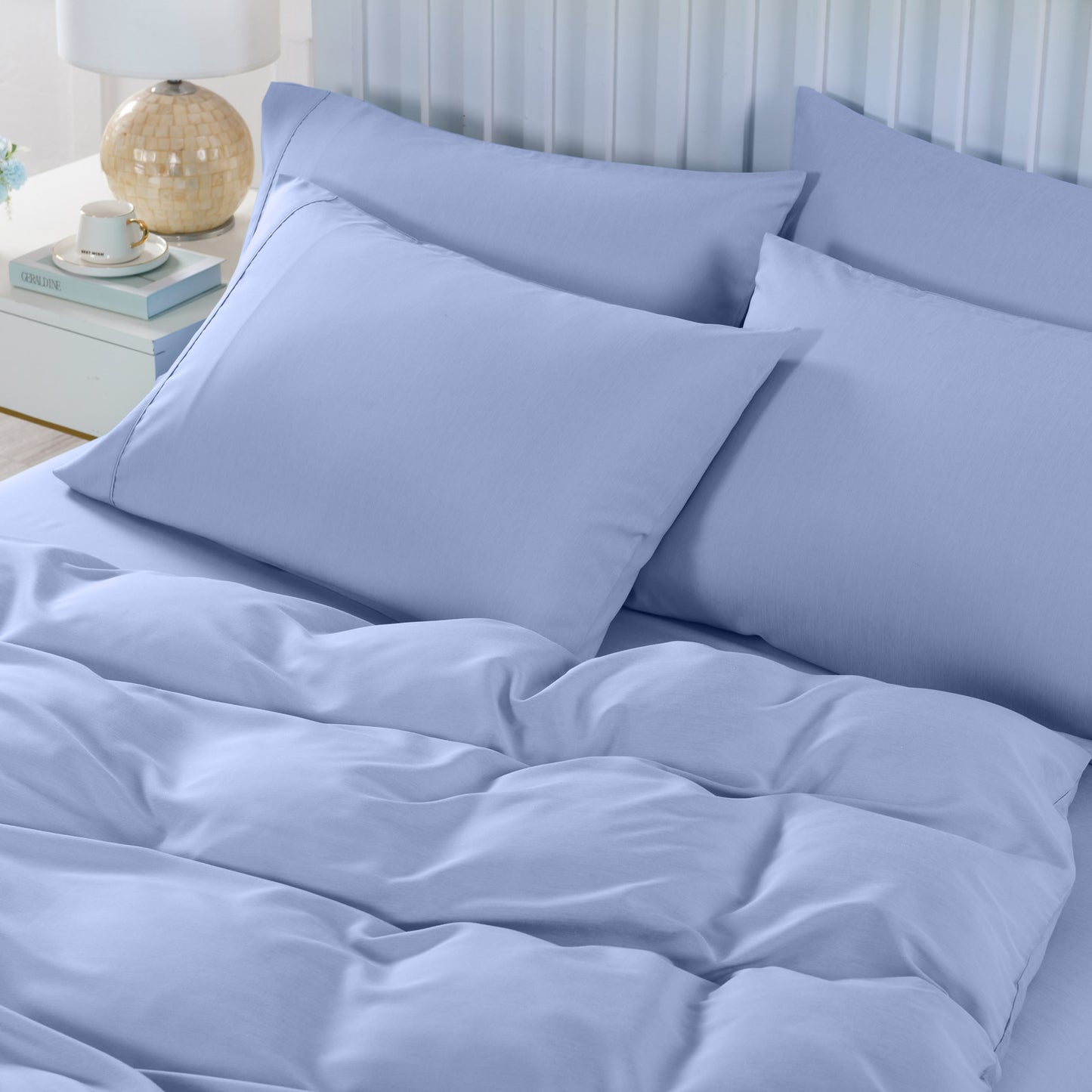 DOUBLE 2000TC Bamboo Cooling 6-Piece Bedding Combo Set - Light Blue