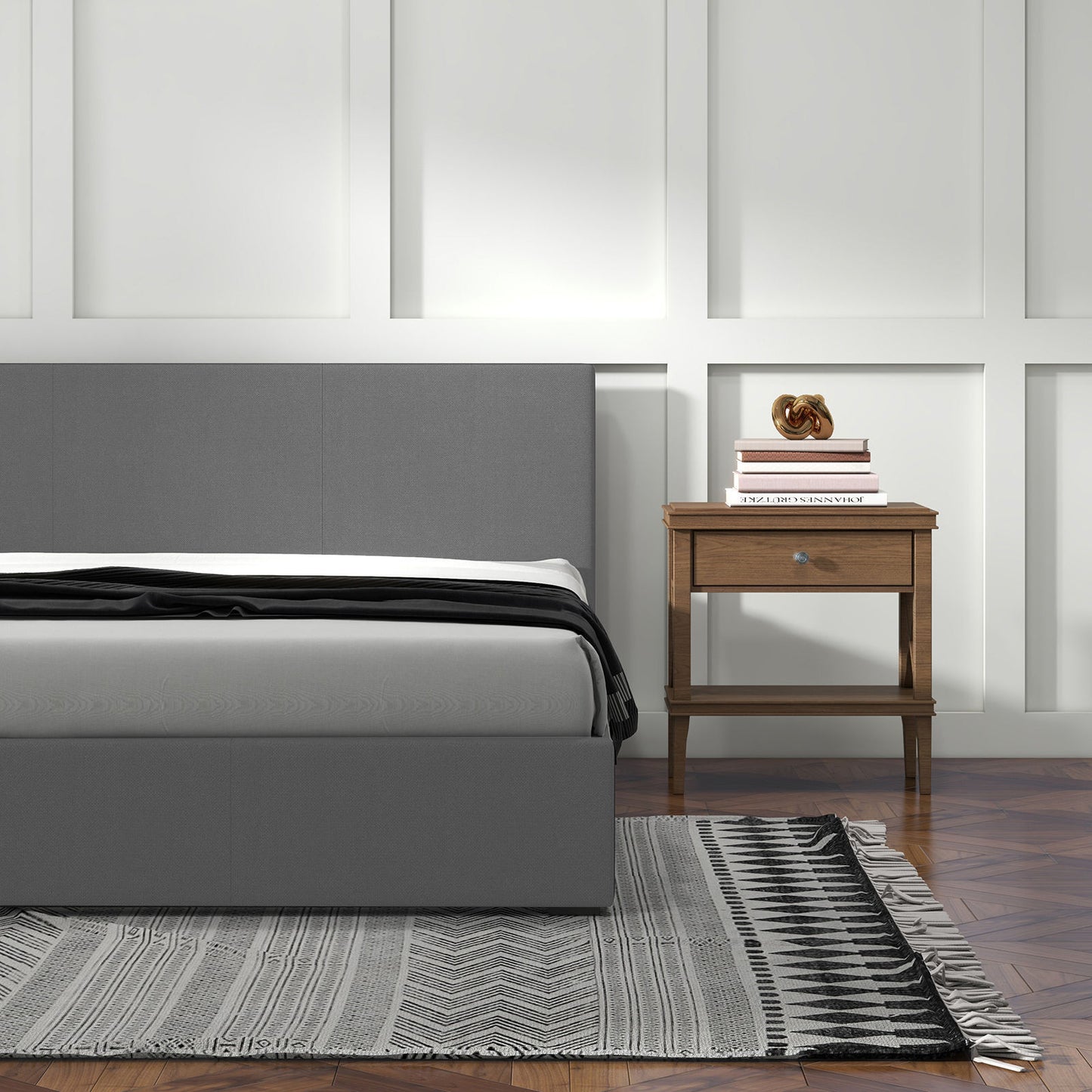 Sienna Luxury Bed with Headboard - Grey King Single