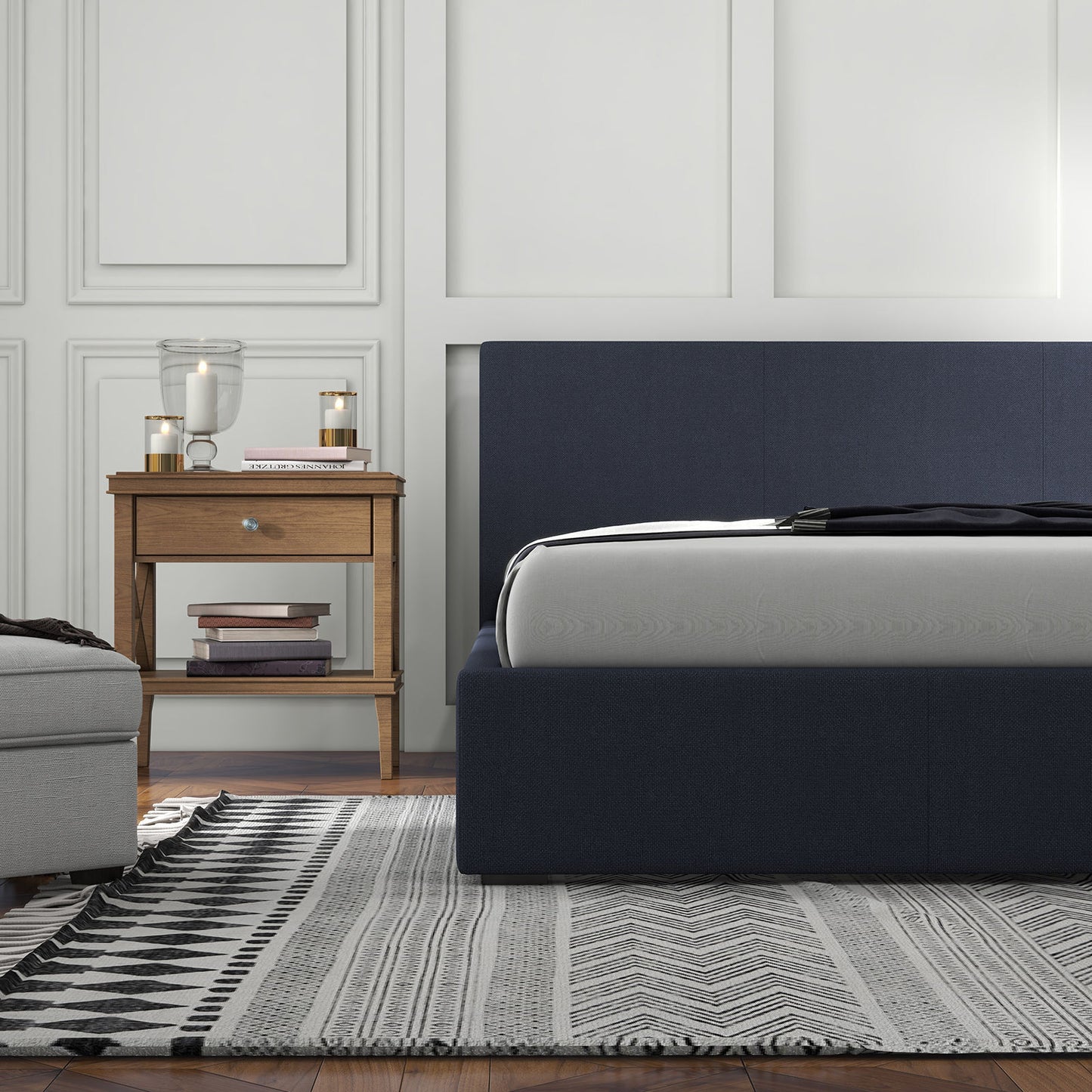 Sienna Luxury Bed with Headboard - Charcoal Double
