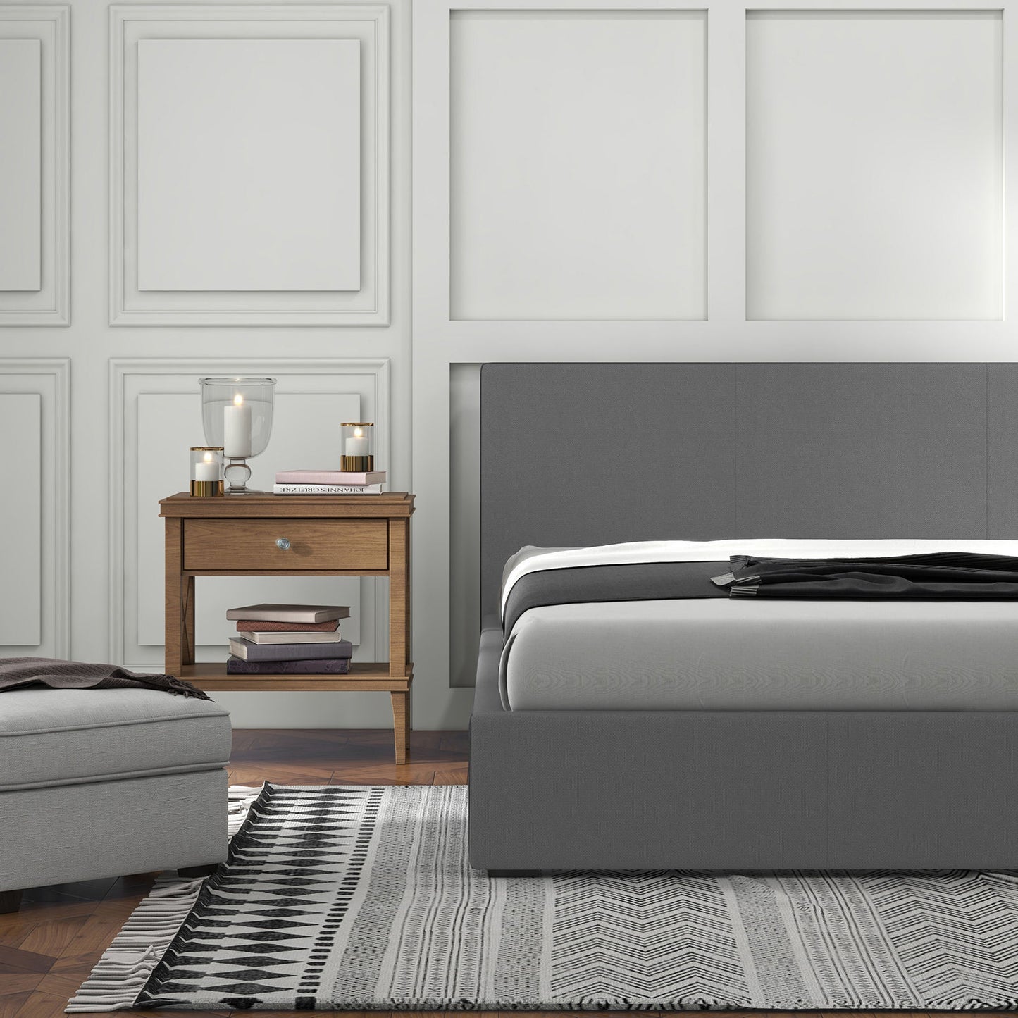 Owen Bed Frame with Headboard - Grey Queen