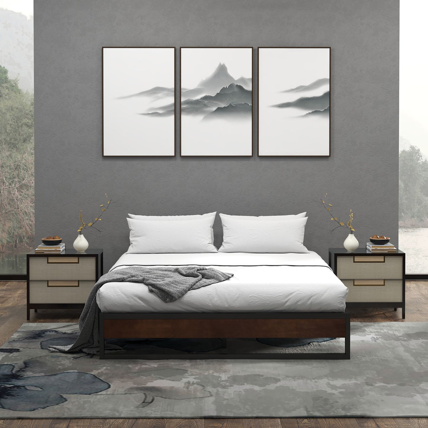 Tiel Metal and Wood Bed Frame Base - Black Single