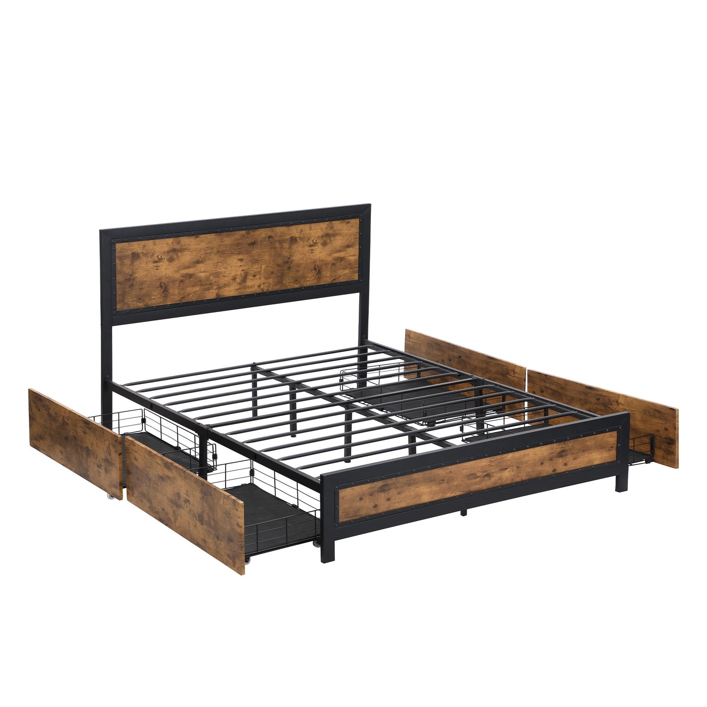 Placid Bed & Mattress Package with 25cm Mattress - Black & Wood Double