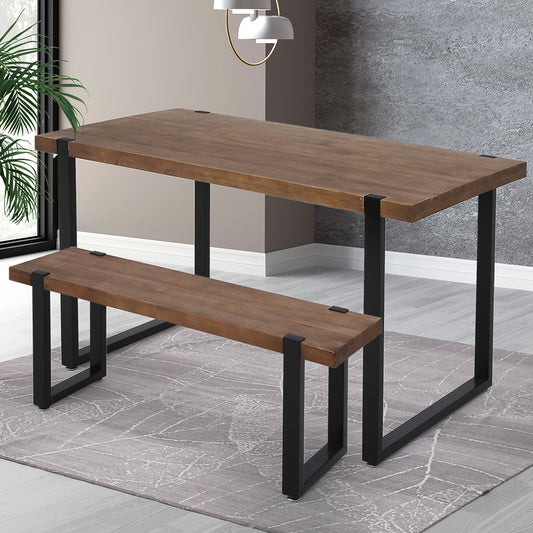 3-Piece Lucia Brown Dining Table & Chair Set Bench Industrial Cafe Restaurant
