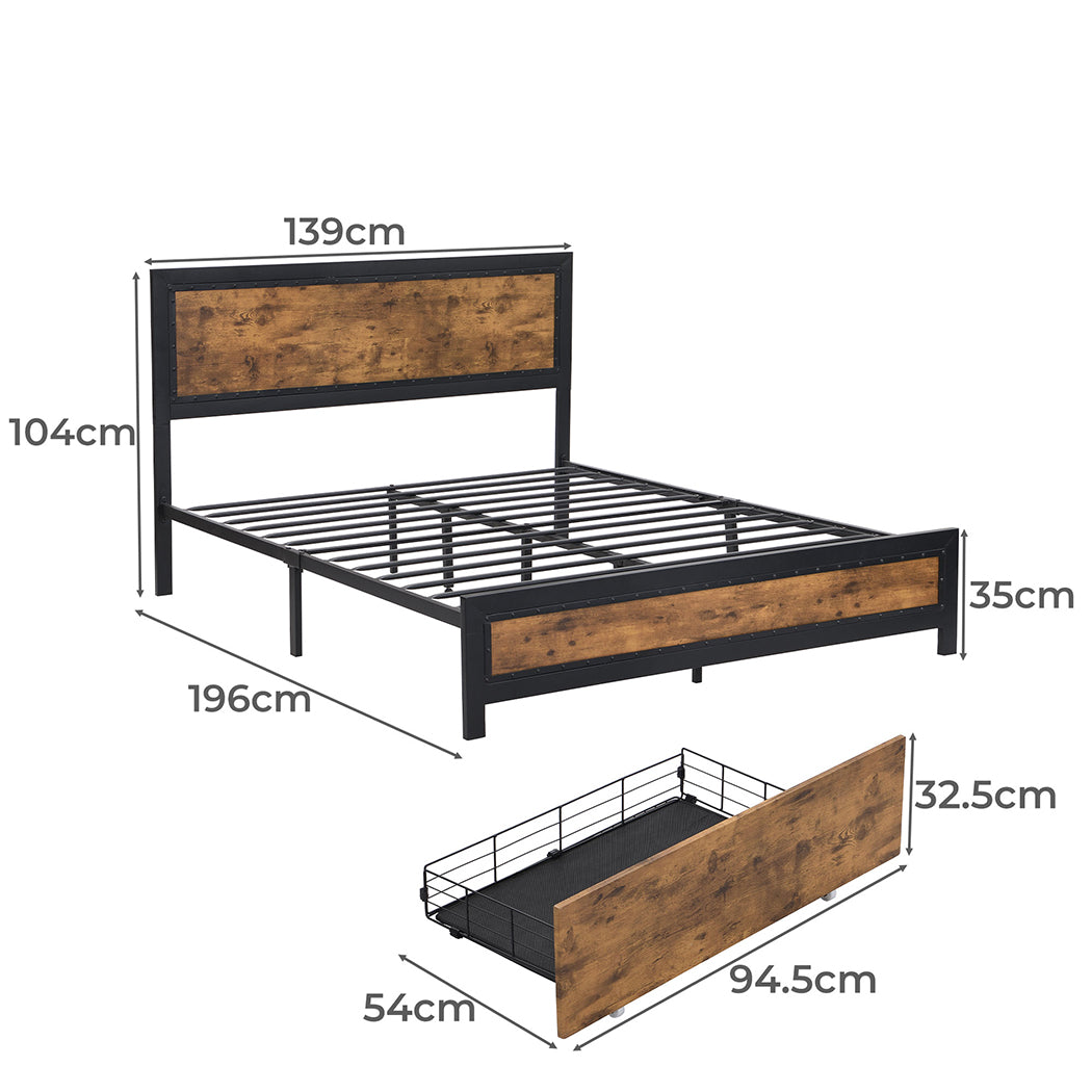 Placid Bed & Mattress Package with 25cm Mattress - Black & Wood Double