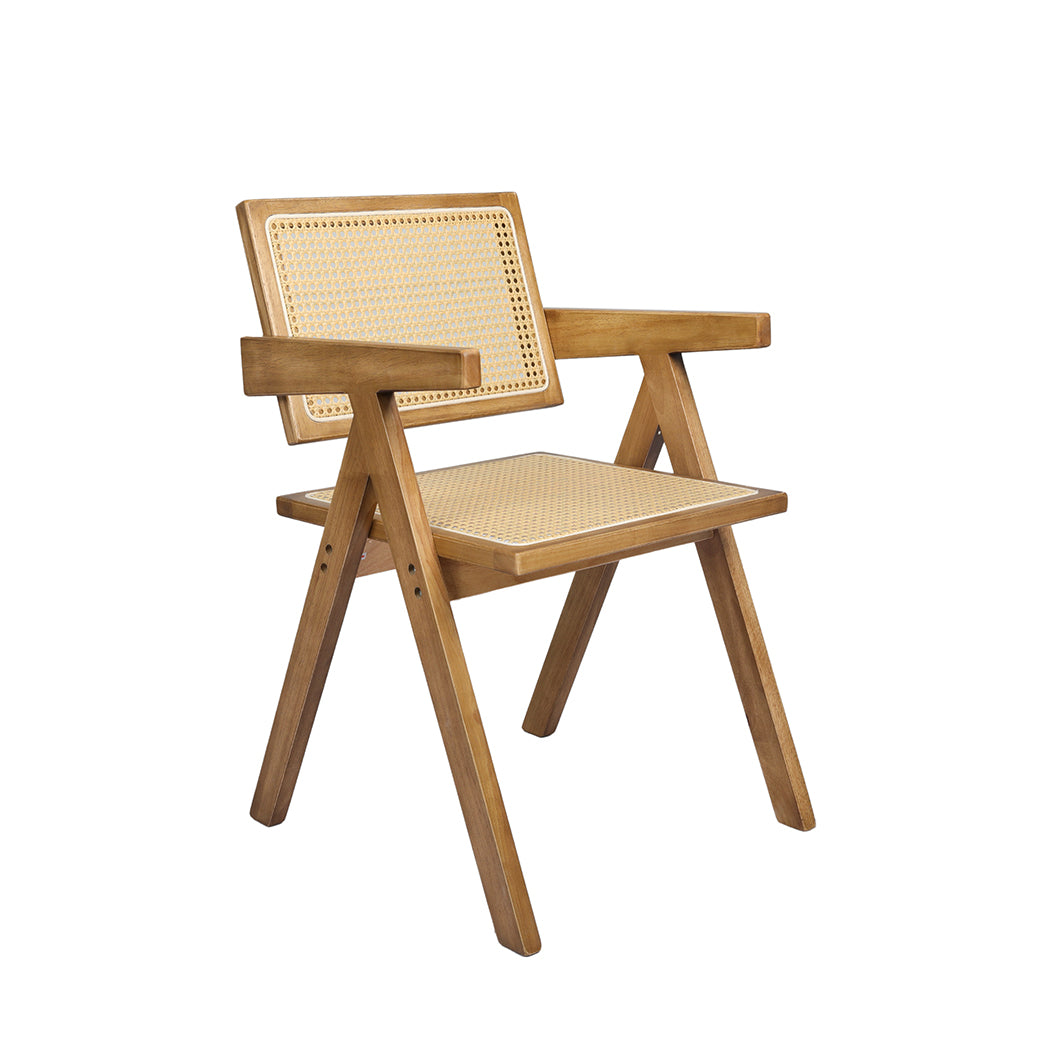 Elowen Dining Chair Solid Wood Rattan Armchair Wicker Accent Lounge Chairs - Natural