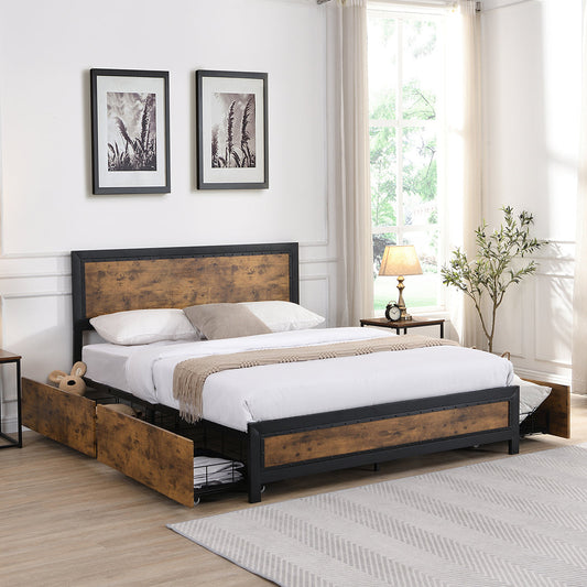 Placid Bed & Mattress Package with 16cm Mattress - Black & Wood Queen