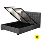 Syke Gas Lift Bed Frame Fabric Base with Storage - Dark Grey Queen