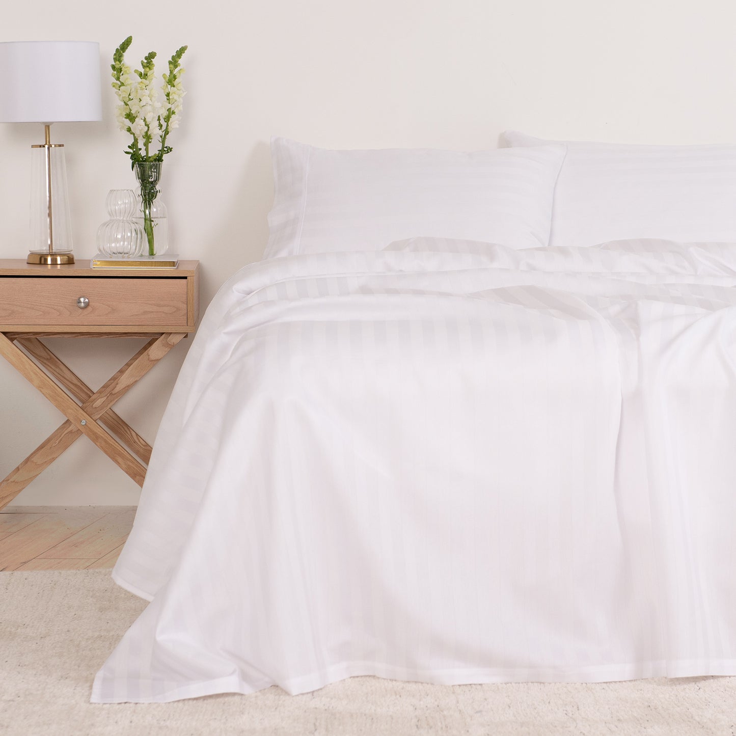 Double Kensington 1200TC Cotton Sheet Set Stripe - White