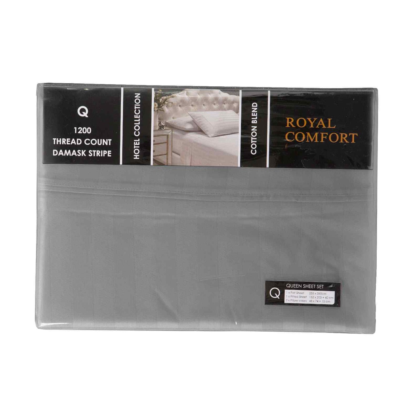 QUEEN 1200 Thread Count Stripe Cotton Blend Quilt Cover Sets - Charcoal