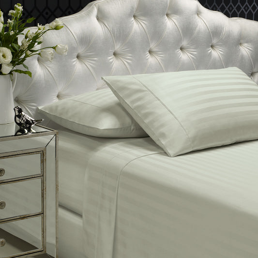 QUEEN 1200 Thread Count Stripe Cotton Blend Quilt Cover Sets - Silver