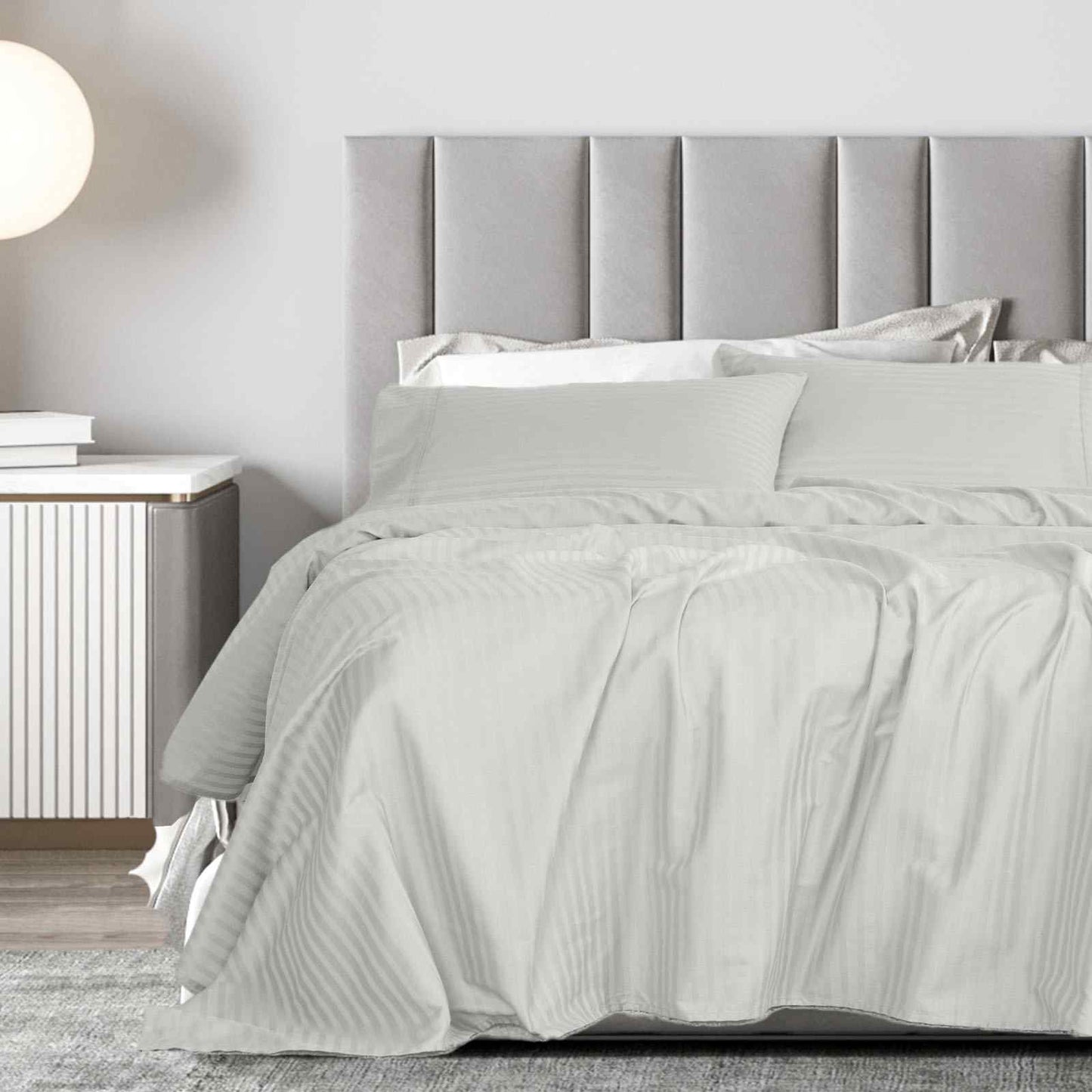 QUEEN 1200 Thread Count Stripe Cotton Blend Quilt Cover Sets - Silver