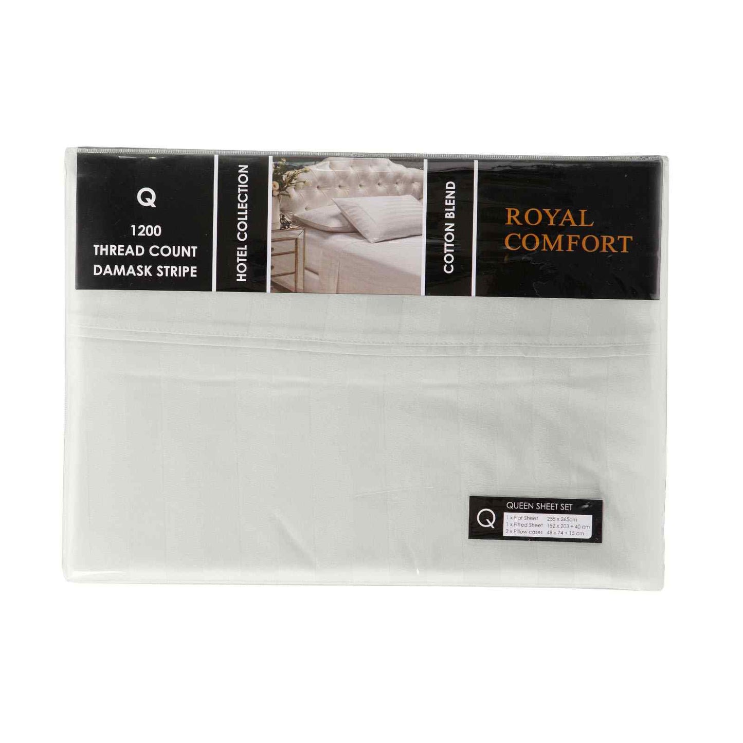 QUEEN 1200 Thread Count Stripe Cotton Blend Quilt Cover Sets - Silver