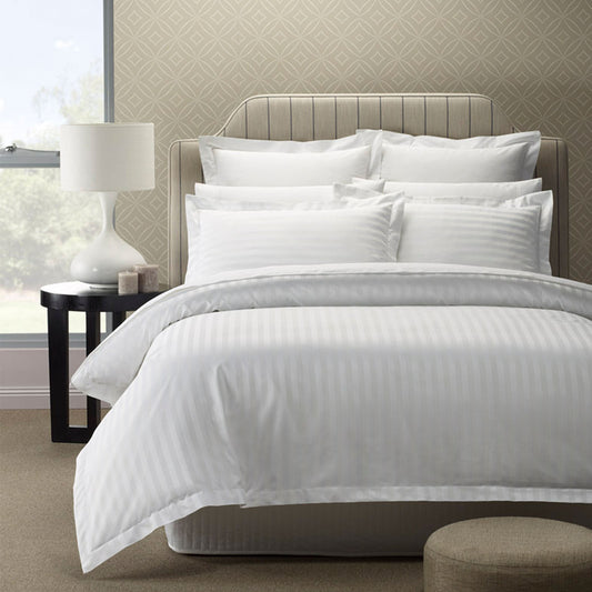 KING 1200TC Stripe Cotton Blend Quilt Cover Sets - White