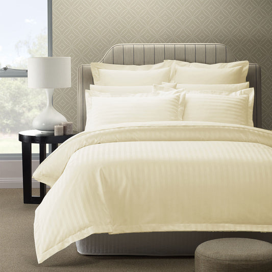 KING 1200TC Stripe Cotton Blend Quilt Cover Sets - Beige