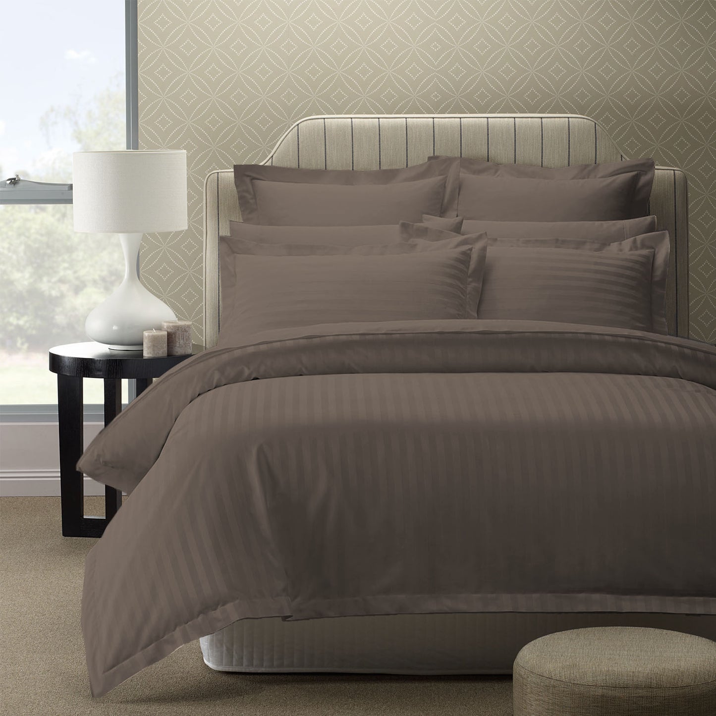 QUEEN 1200TC Stripe Cotton Blend Quilt Cover Sets - Grey