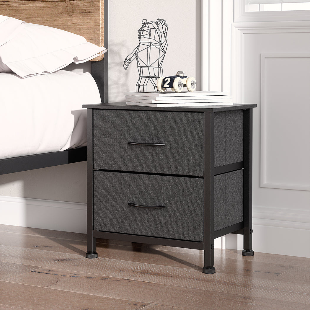 Moose Fabric Bedside Tables with 2 Drawers - Dark Grey