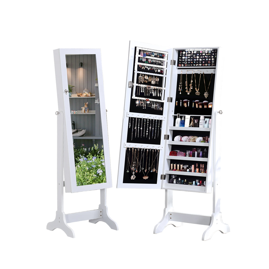 Dual Use Mirrored Jewellery Dressing Cabinet with LED Light White