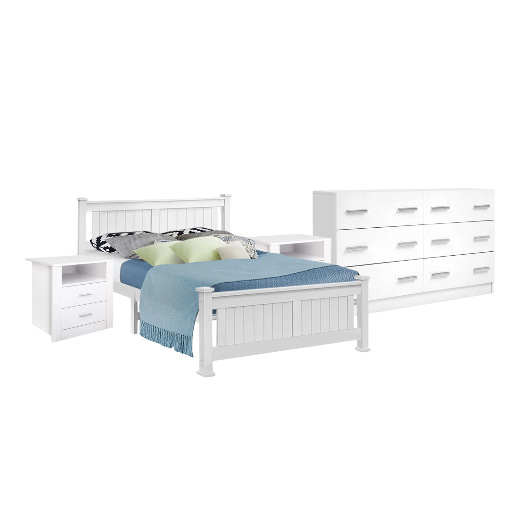 Norwich Single Bedroom Suite 5 Piece 1x Single Mattress, 1x Single Wooden Bed Frame, 2x White Bedside Tables and 1x White Tallboy