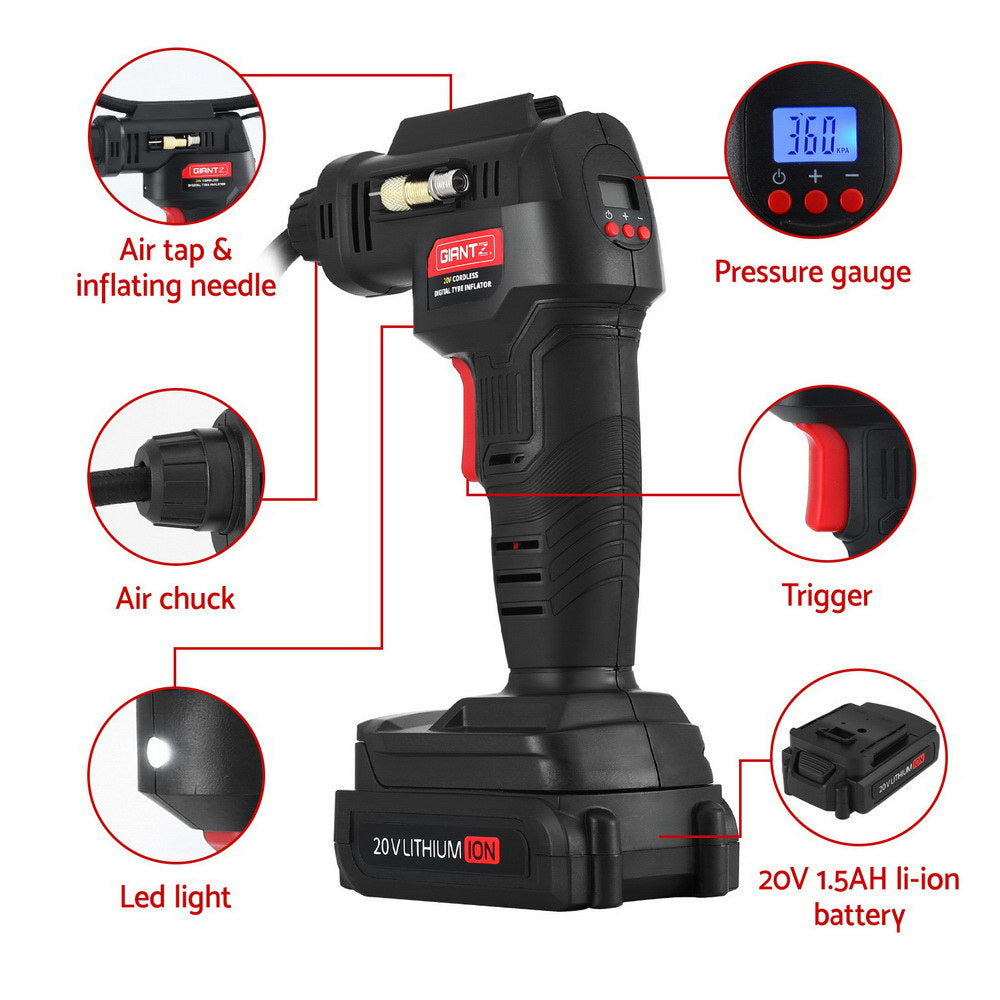 Cordless Tyre Inflator Portable Air Compressor Pump 20V 120PSI Digital LED
