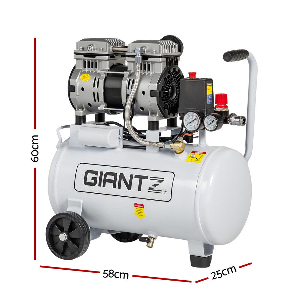 24L Air Compressor Quiet 0.75HP Oil-Free Portable Tyre Inflator 40L/Min