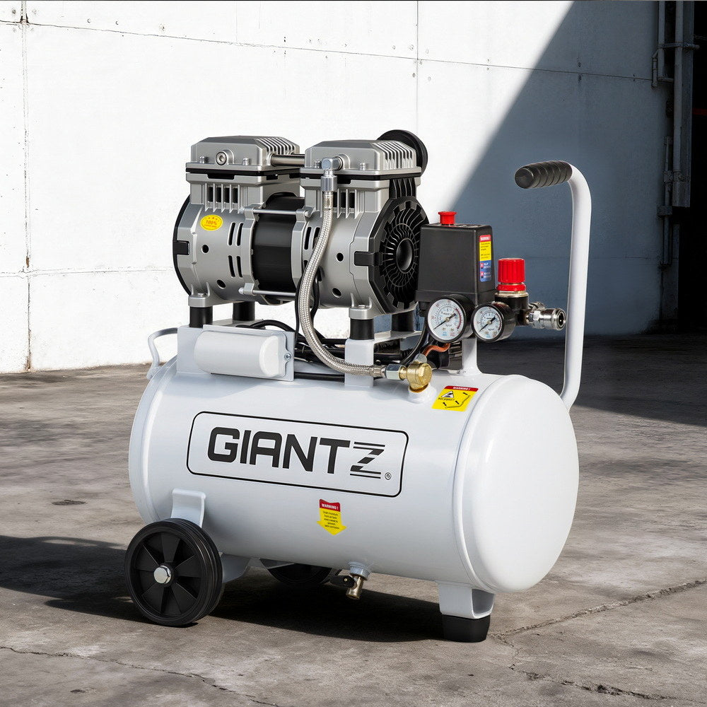 24L Air Compressor Quiet 0.75HP Oil-Free Portable Tyre Inflator 40L/Min