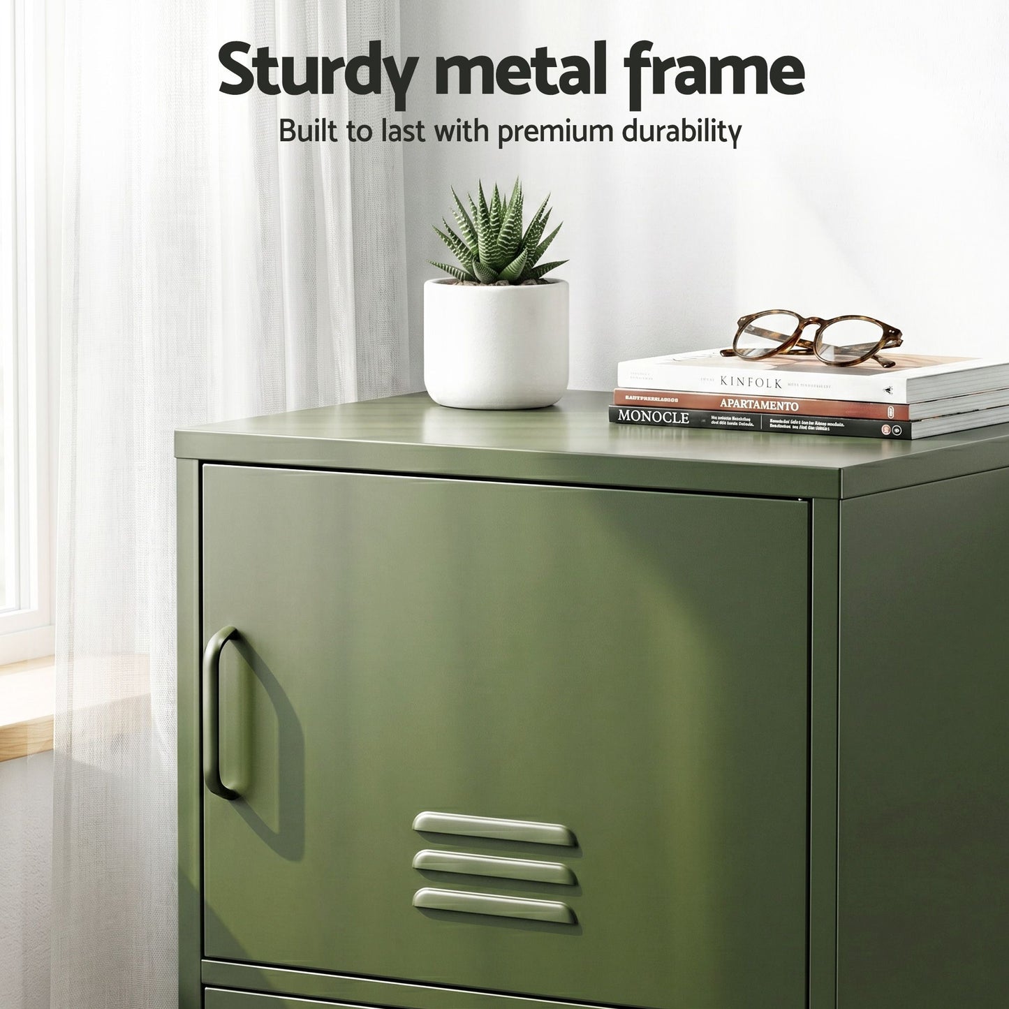 Set of 2 Dallin Buffet Sideboard Cabinet Storage Cupboard 2 Doors Metal - Green