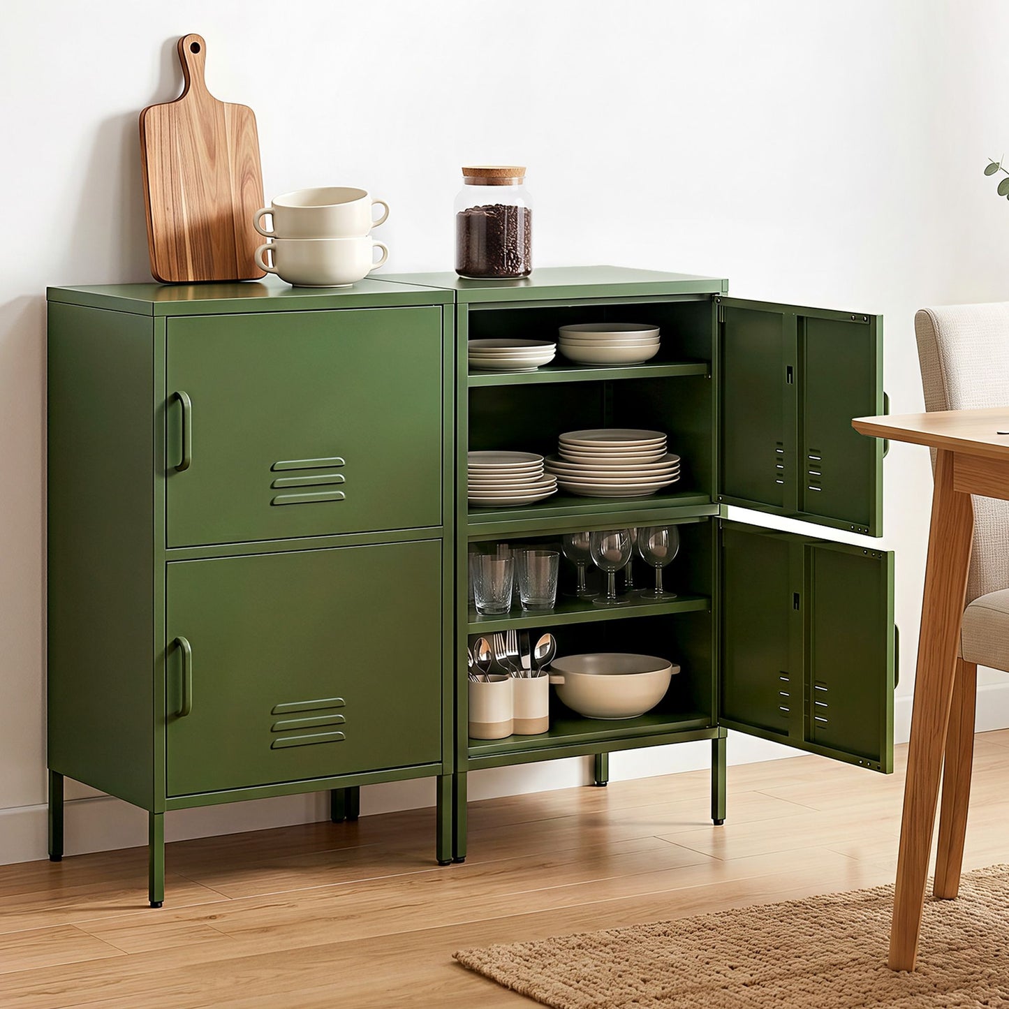 Set of 2 Dallin Buffet Sideboard Cabinet Storage Cupboard 2 Doors Metal - Green