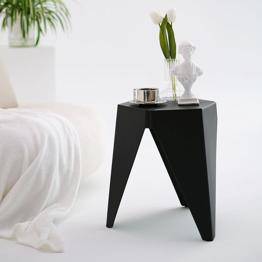 Set of 4 Puzzle Stool Plastic Bar Stools Stackable - Black