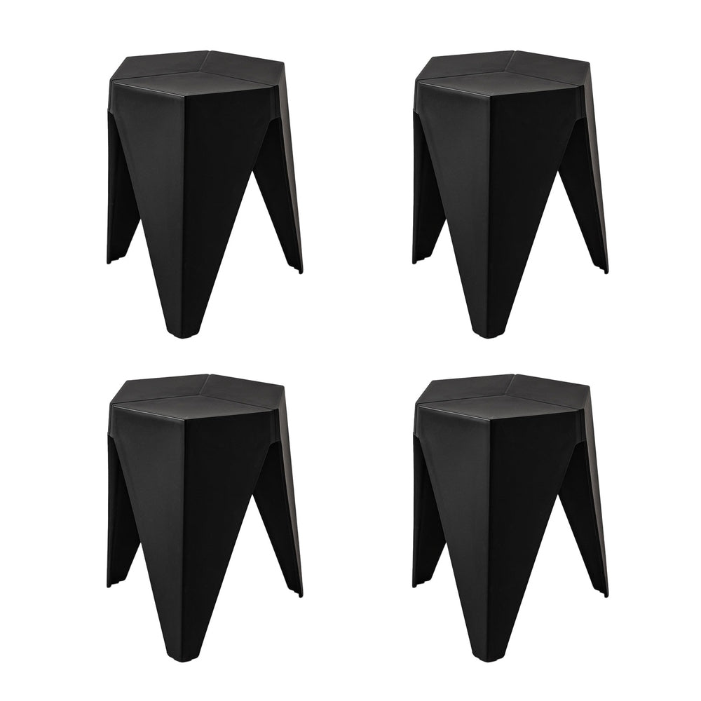 Set of 4 Puzzle Stool Plastic Bar Stools Stackable - Black