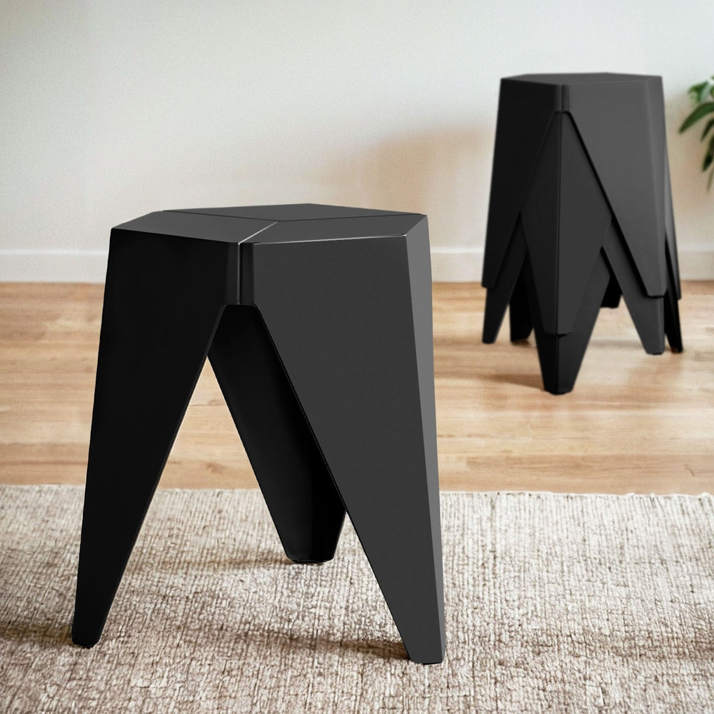 Set of 4 Puzzle Stool Plastic Bar Stools Stackable - Black