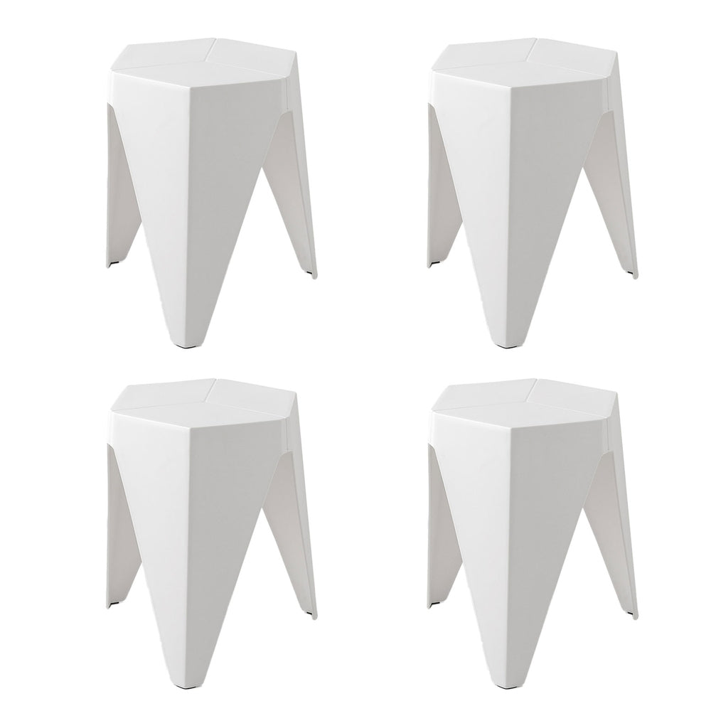 Set of 4 Puzzle Stool Bar Stools Stackable - White