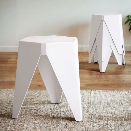 Set of 4 Puzzle Stool Bar Stools Stackable - White