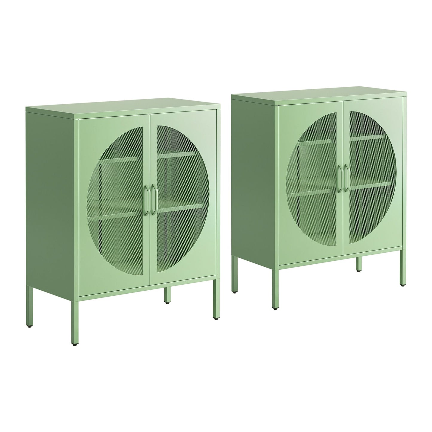 Set of 2 Cipher Buffet Sideboard Cabinet Cupboard Storage Mesh Doors Metal - Green