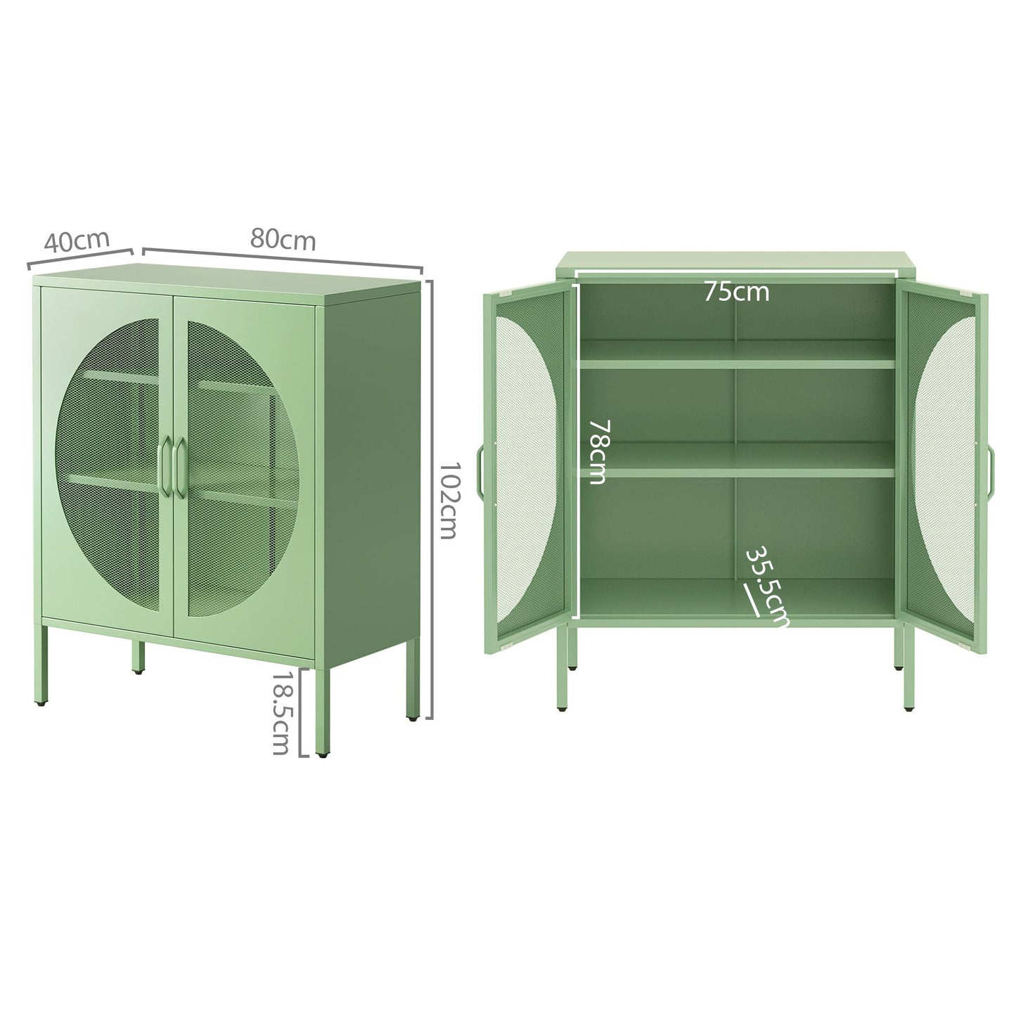 Set of 2 Cipher Buffet Sideboard Cabinet Cupboard Storage Mesh Doors Metal - Green