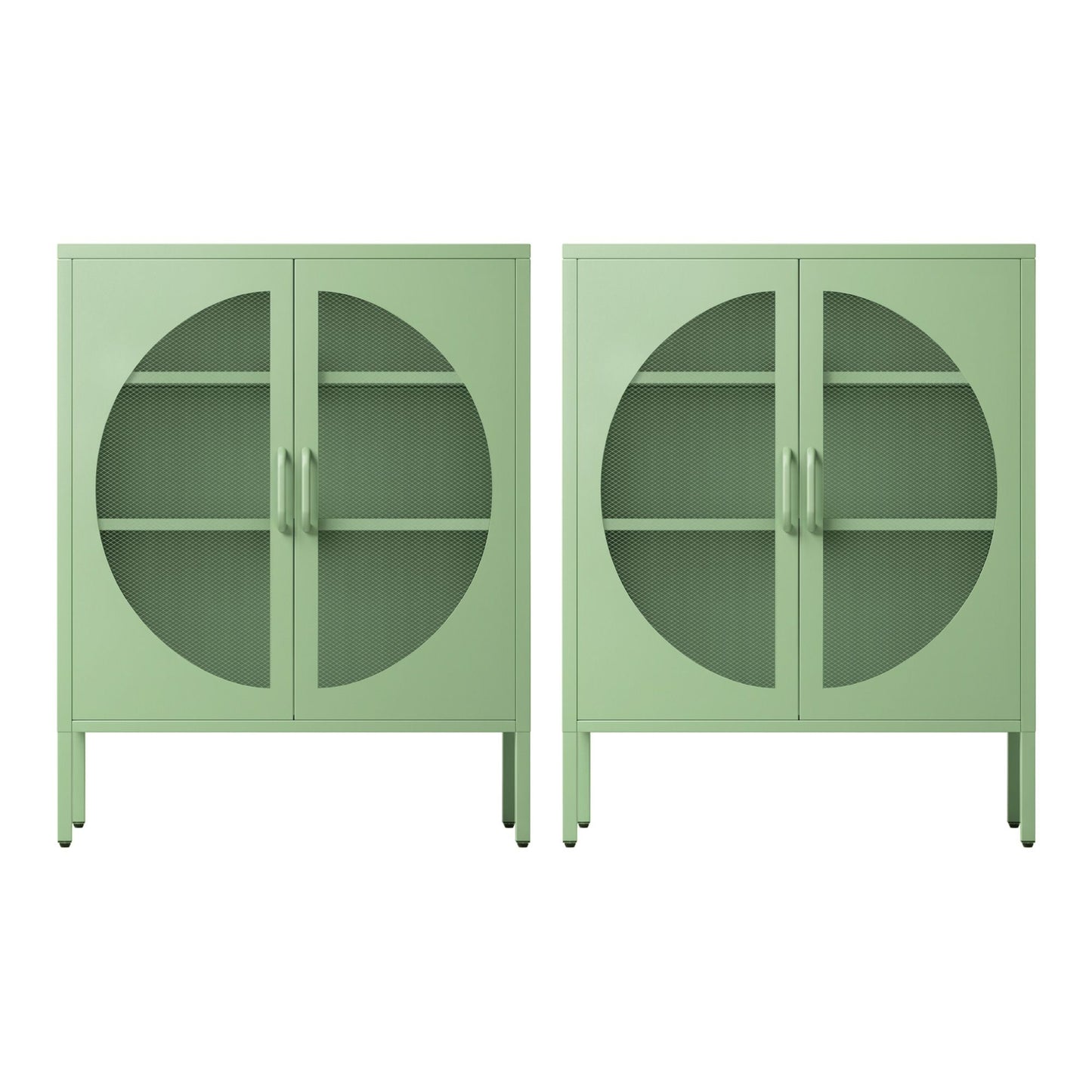 Set of 2 Cipher Buffet Sideboard Cabinet Cupboard Storage Mesh Doors Metal - Green