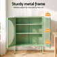 Set of 2 Cipher Buffet Sideboard Cabinet Cupboard Storage Mesh Doors Metal - Green