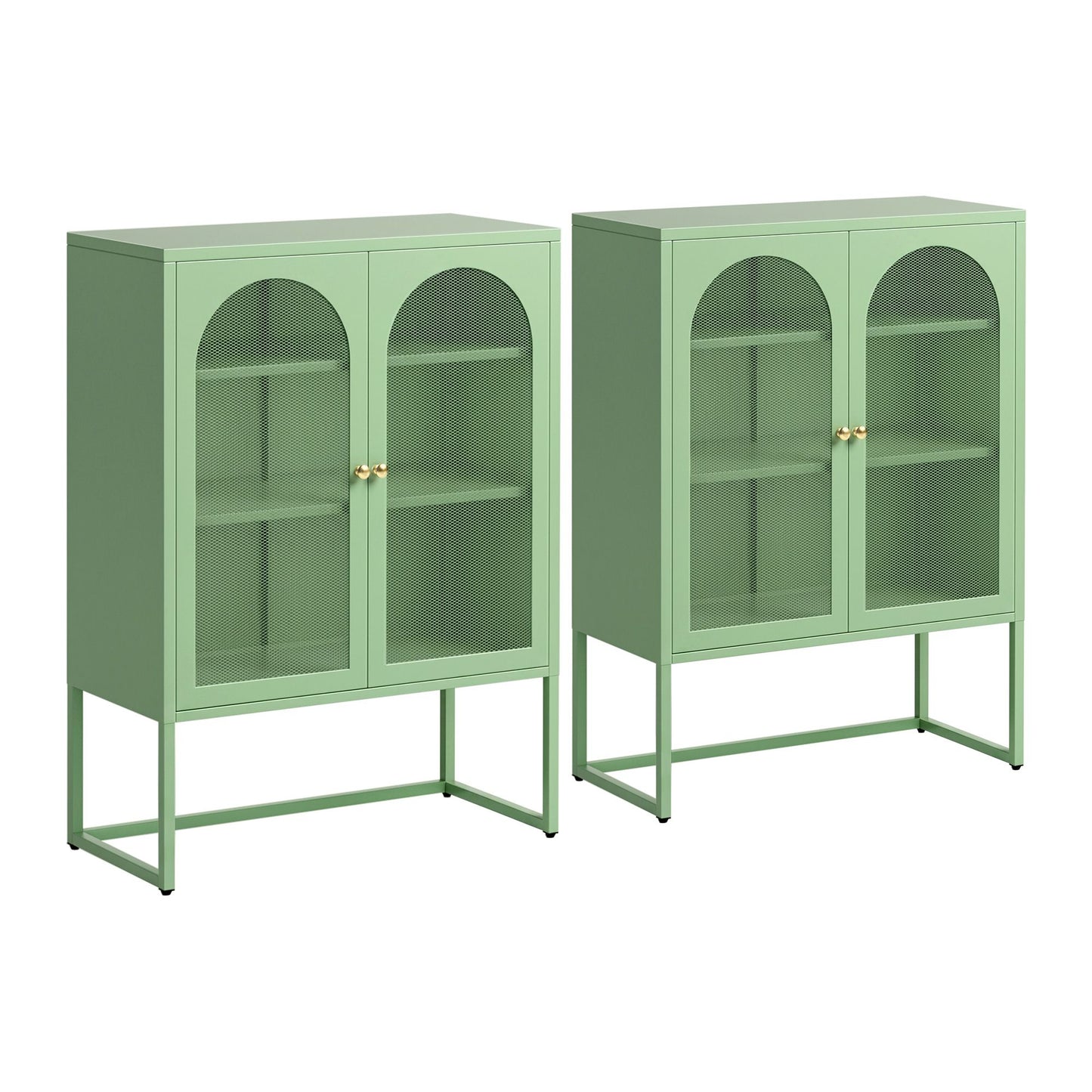 Set of 2 Kellen Buffet Sideboard Cabinet Cupboard Storage Mesh Doors Metal - Green