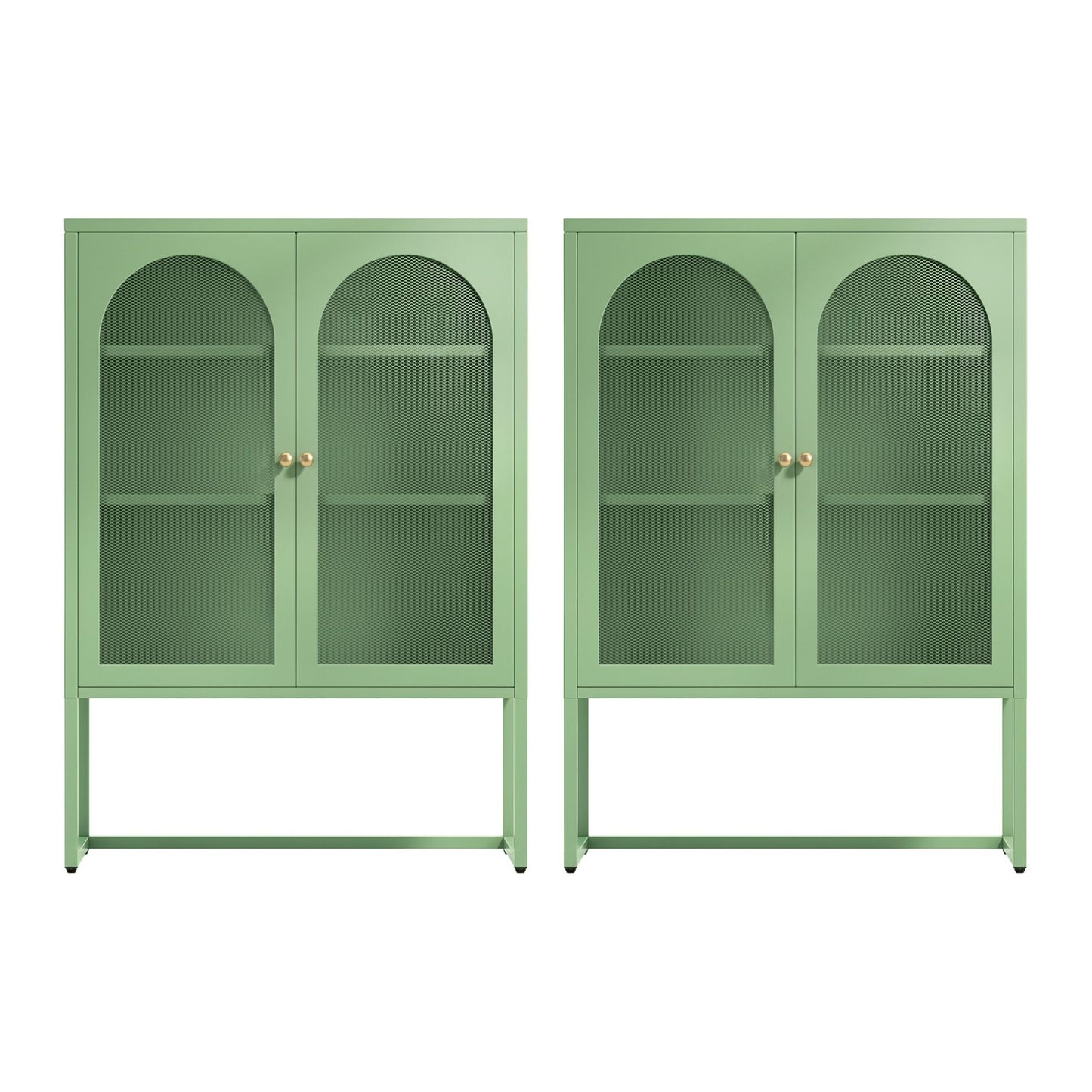 Set of 2 Kellen Buffet Sideboard Cabinet Cupboard Storage Mesh Doors Metal - Green