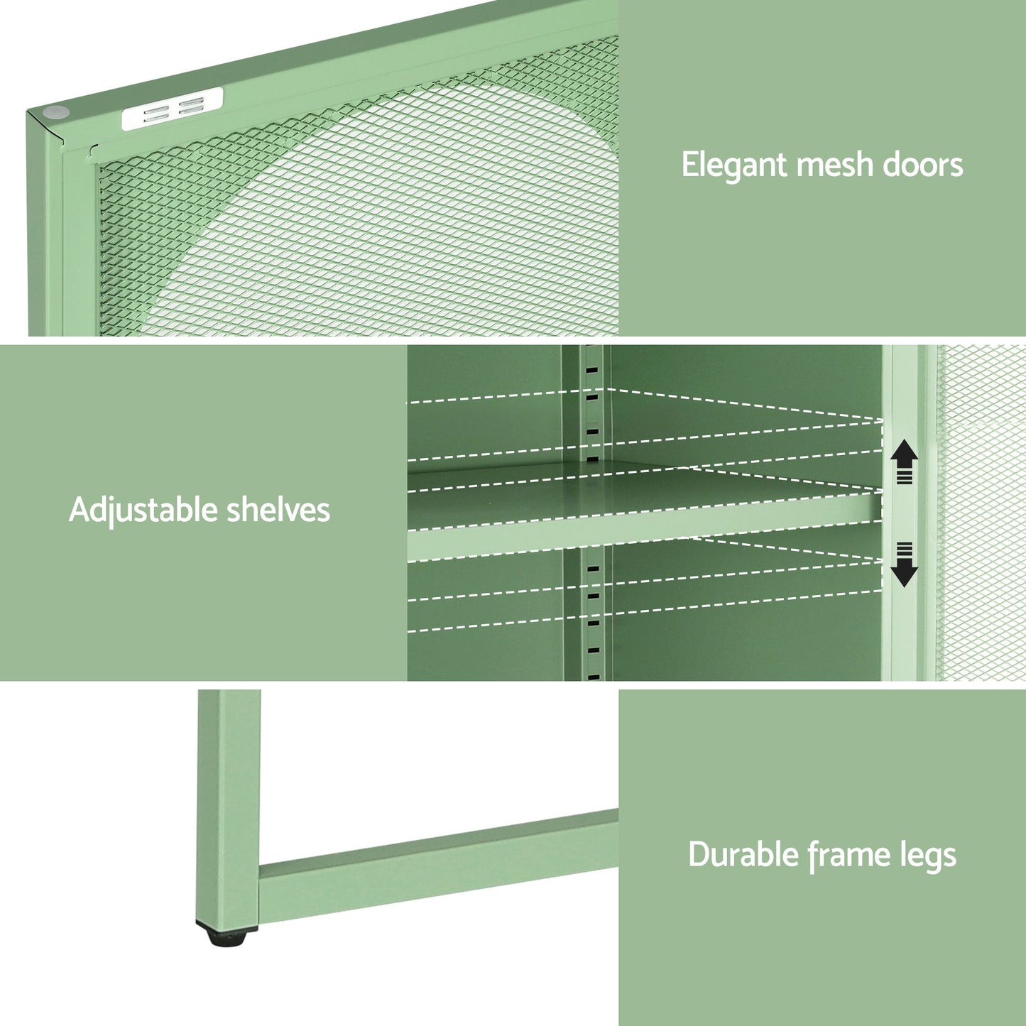 Set of 2 Kellen Buffet Sideboard Cabinet Cupboard Storage Mesh Doors Metal - Green