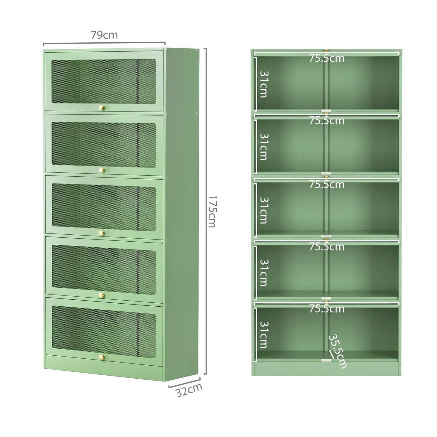 Set of 2 Kian Buffet Sideboard Cabinet Storage Cupboard Mesh Doors Metal - Green