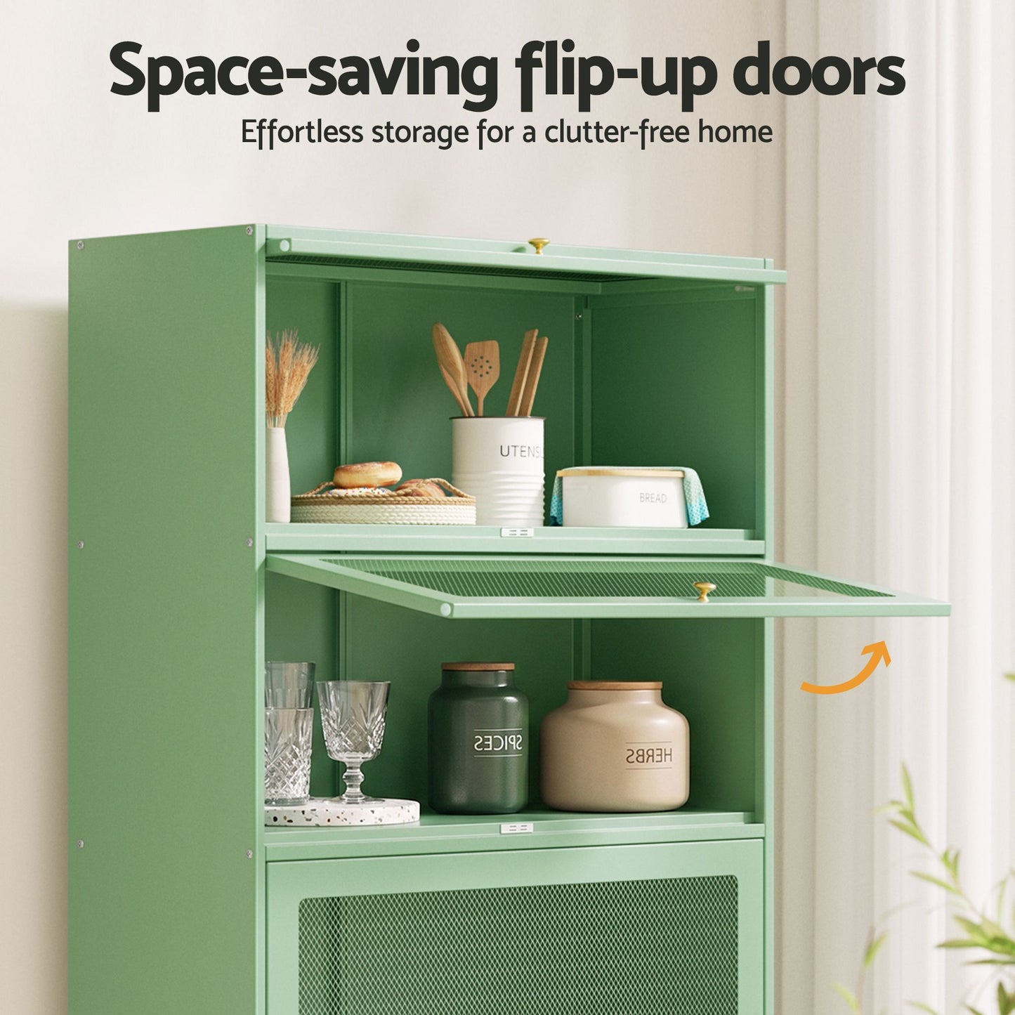 Set of 2 Kian Buffet Sideboard Cabinet Storage Cupboard Mesh Doors Metal - Green