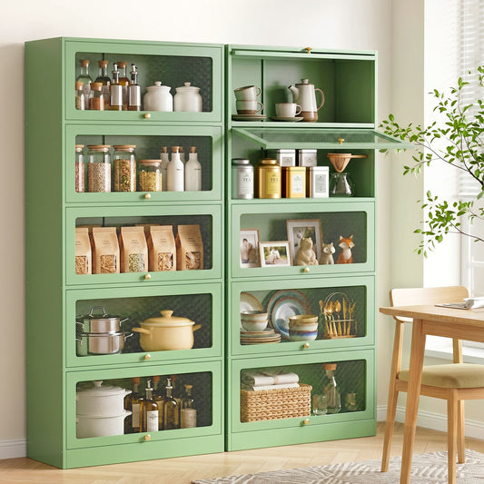 Set of 2 Kian Buffet Sideboard Cabinet Storage Cupboard Mesh Doors Metal - Green