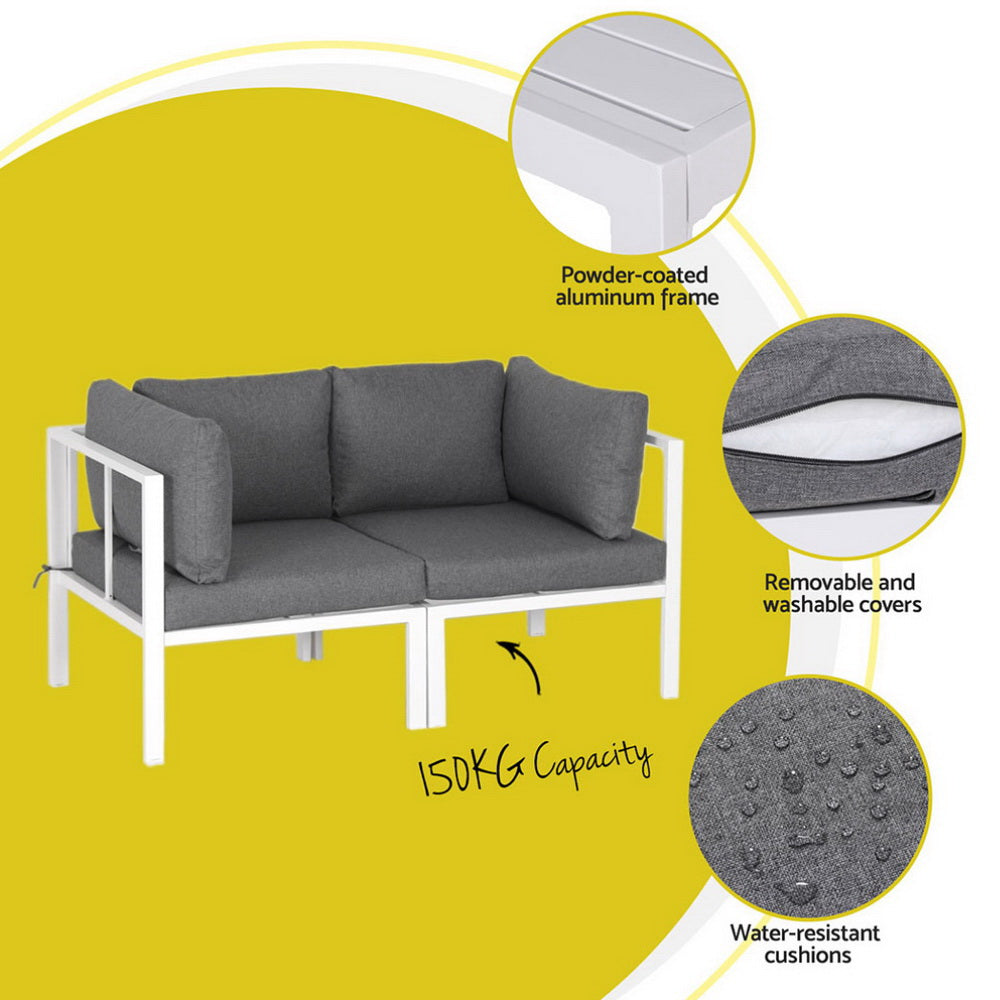 Atlas 5-Seater Outdoor Sofa Set Aluminium Table and Chairs Lounge Patio Furniture 6-Piece - Grey