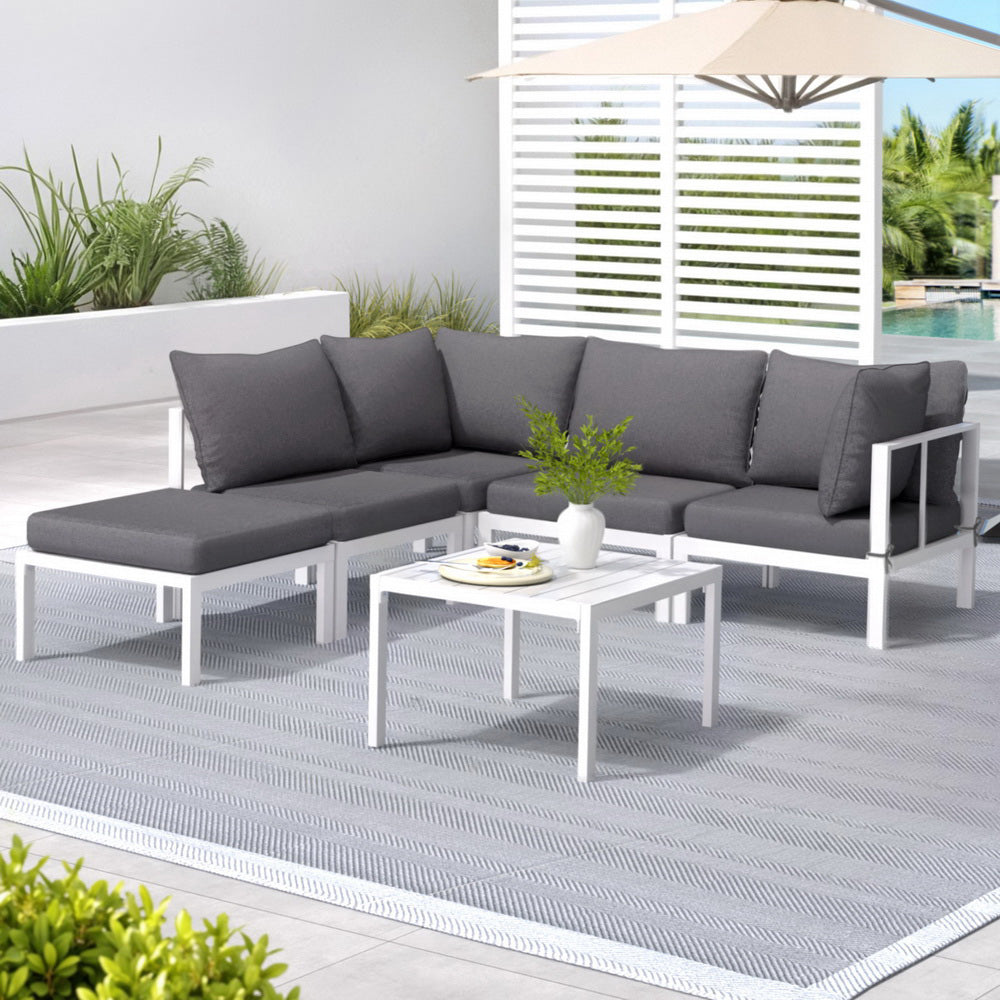 Atlas 5-Seater Outdoor Sofa Set Aluminium Table and Chairs Lounge Patio Furniture 6-Piece - Grey
